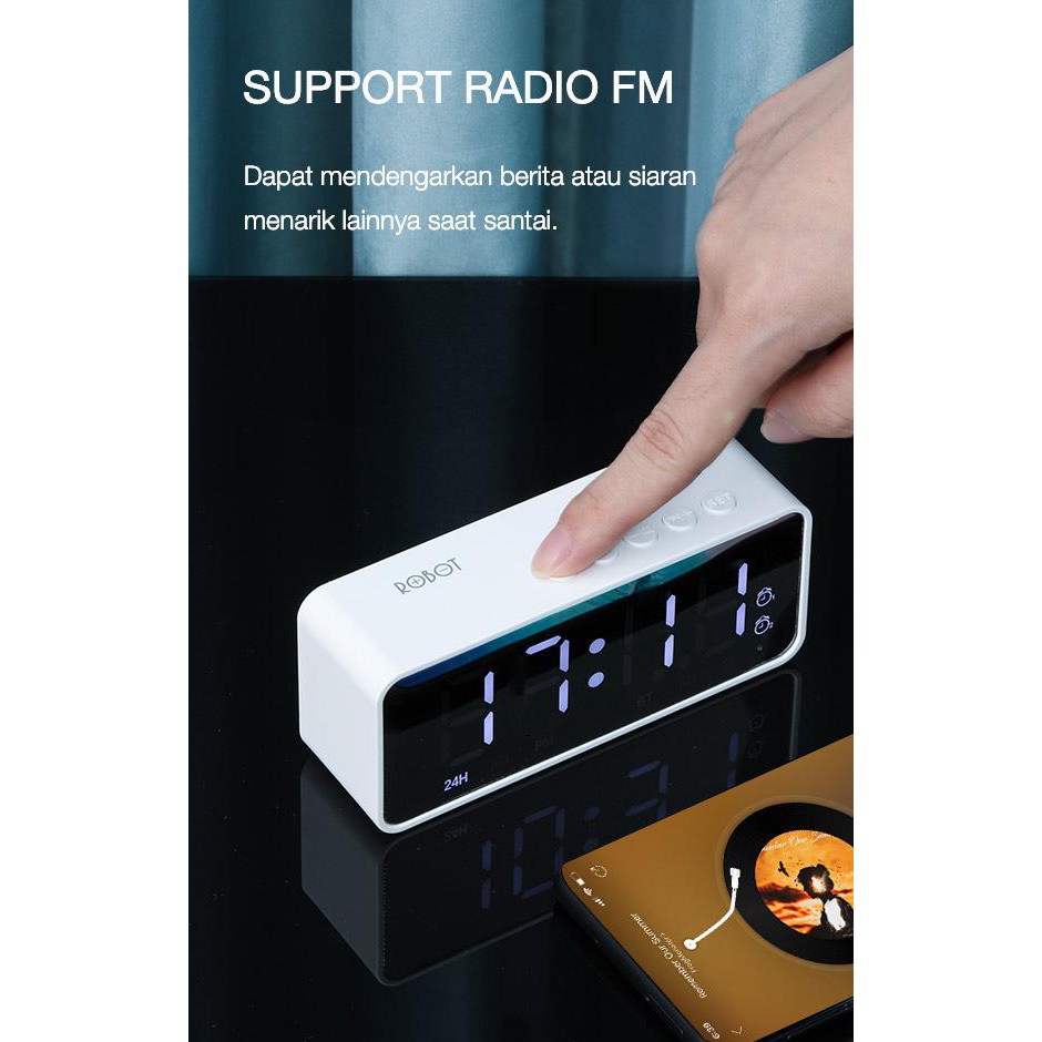 Robot RB150 LED ALARM Clock Bluetooth 5.0 Speaker Dengan Radio FM black original