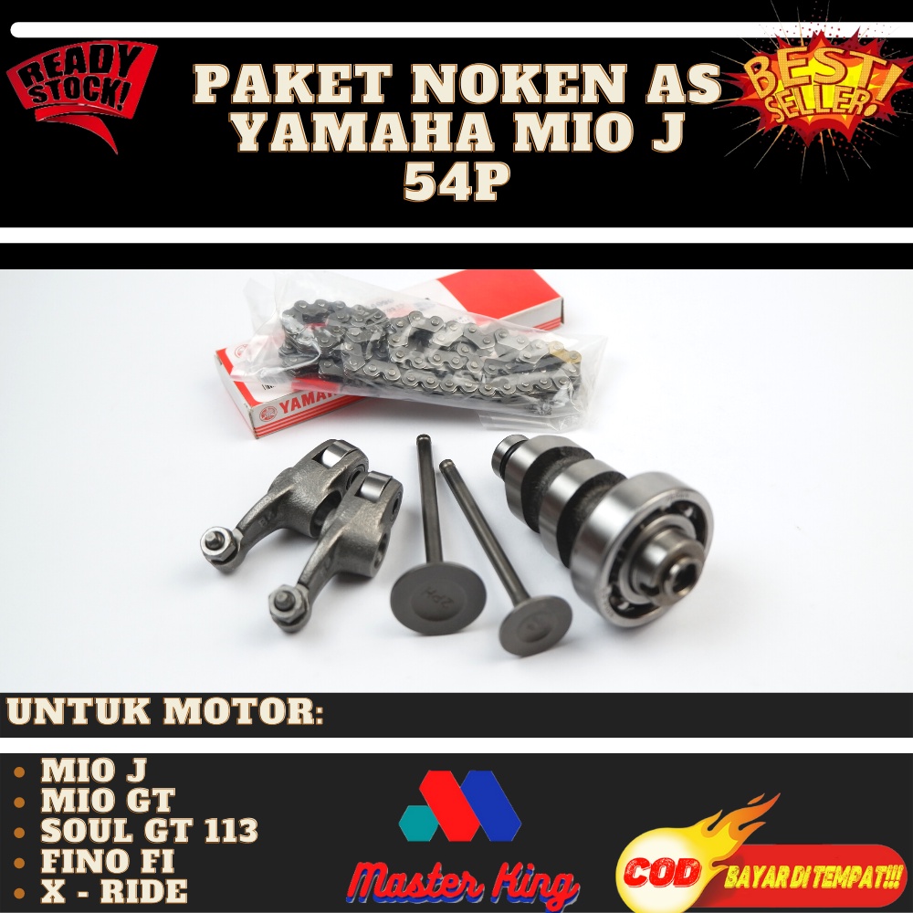 Noken AS mio j + Platuk klep + Klep set 54P + Rantai keteng kamprat  Paket komplit 54P noken AS mio 