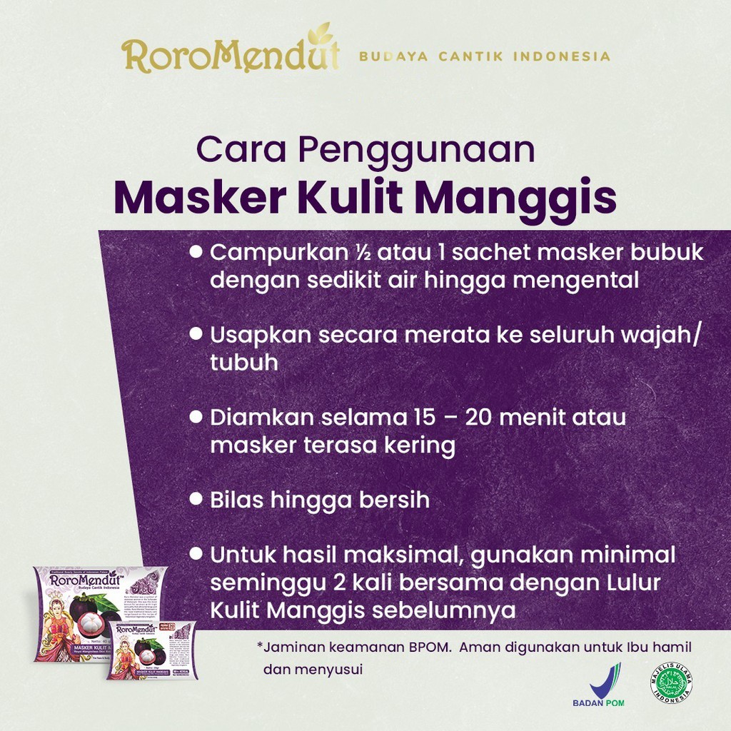 Roro Mendut Masker Kulit Manggis Anti Aging / Keriput / Flek Hitam 20gr &amp; 40gr