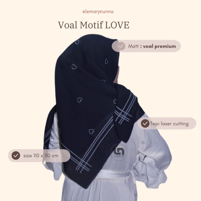 Segi Empat Voal Motif LOVE/Hijab Voal Sublime Lasercut/Voal Motif Premium/Jilbab Voal Motif Terbaru