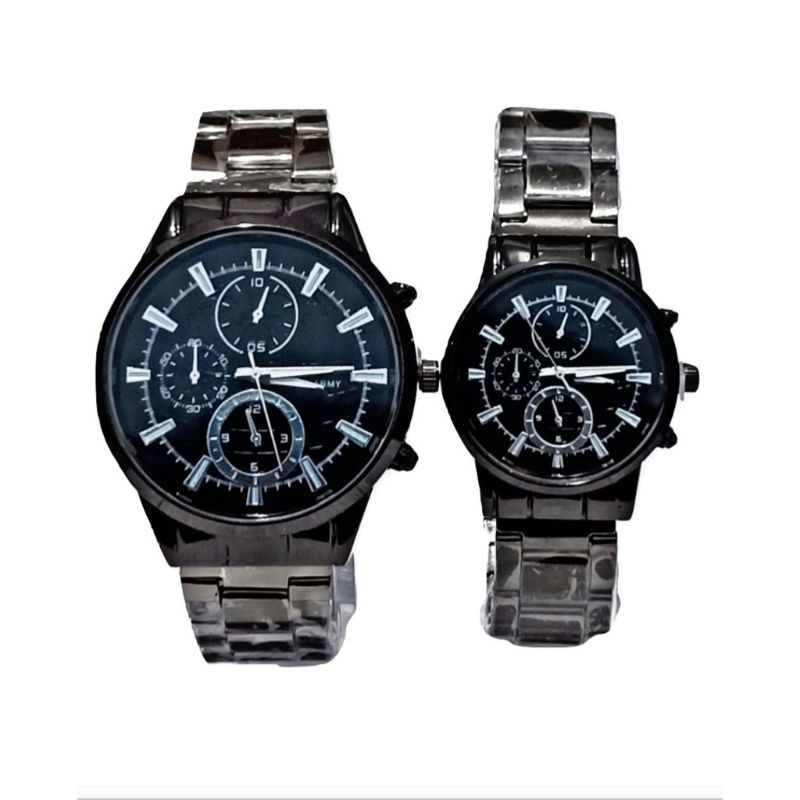 (Cod)Jam Tangan Couple A-R-M-Y Fashion Rantai Full Black (Dikirim Jakarta)