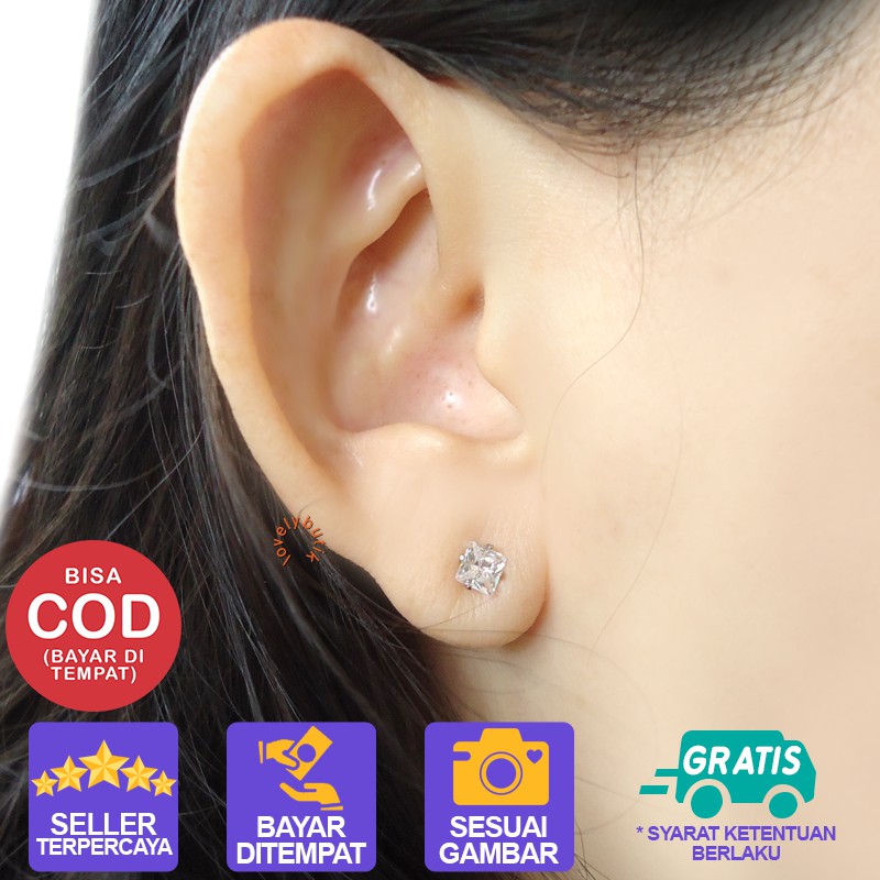 Lovelybutik Anting Anti karat Anting Tindik Wanita Titanium Squar3 Ukuran 0,5 cm