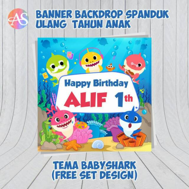 Backdrop Ulang Tahun Baby Shark 1x1m