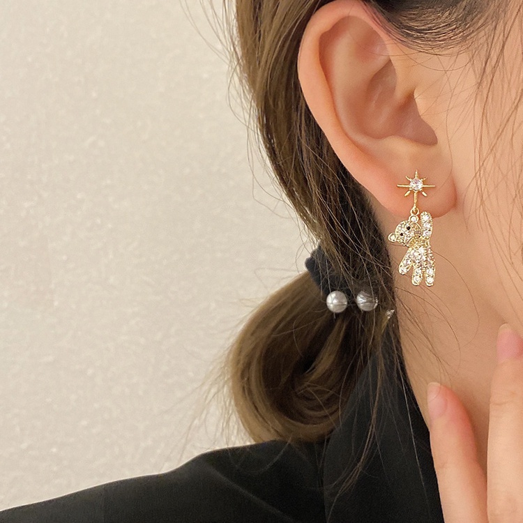 Berlian Berkilau Bintang Beruang Kecil Yang Lucu Anting Lady Temperamen Manis Korea