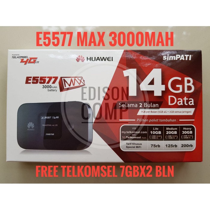 DIJUAL MURAH     Mifi Modem Wifi Router 4G Huawei E5577 Free Telkomsel 14Gb 2bln [MAX]     PROMO