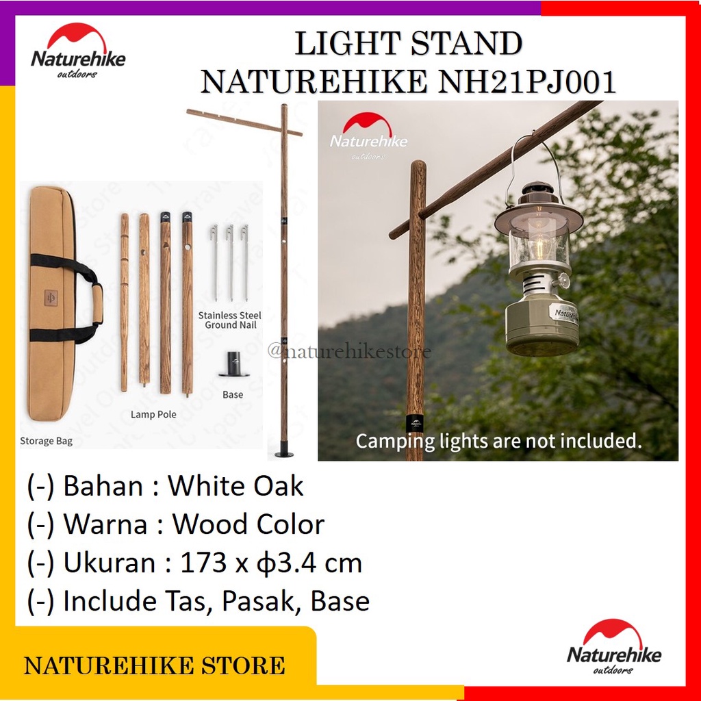 Tiang Penyangga Holder Lampu Light Stand Camping Muxi Outdoor Naturehike NH21PJ001 Bahan Oak White