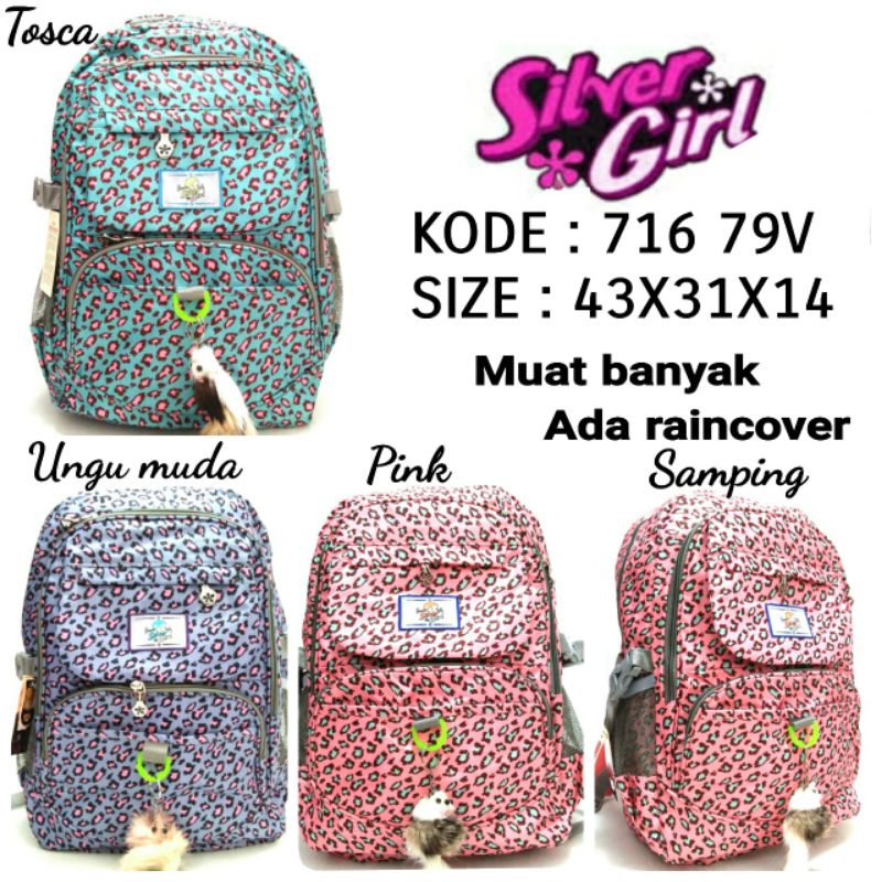 TAS RANSEL BACKPACK SEKOLAH TERBARU ANAK CEWEK TERMURAH SILVERGIRL 716 79VG free gantungan kunci
