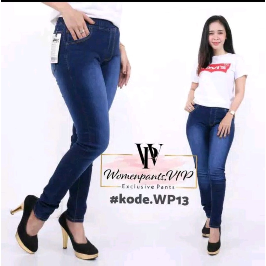 Celana Jeans Wanita - Jumbo - Premium - Pinggang Karet - Melar- Street