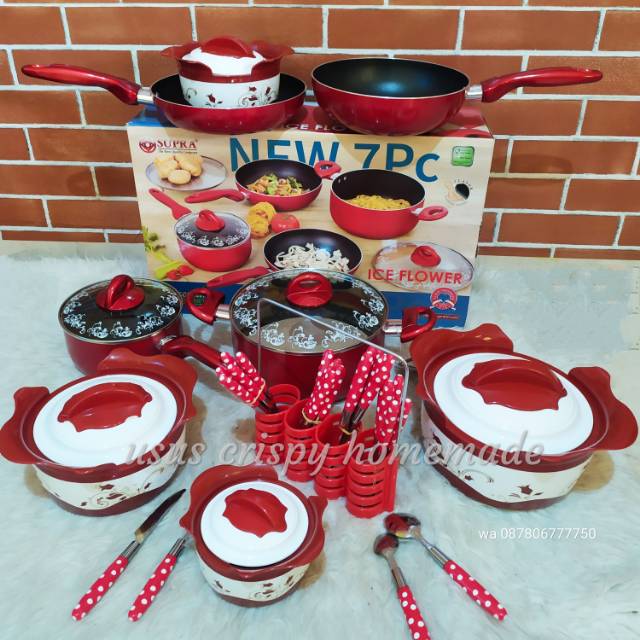 Set panci teflon supra dan food warmer merah