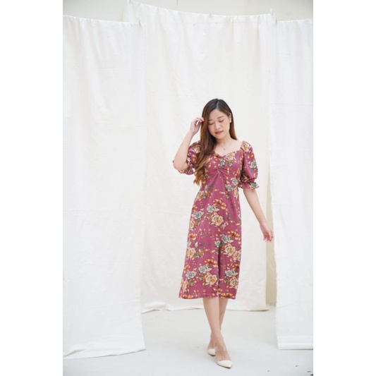 Dress Wanita Midi Dress Floral Bunga 1640