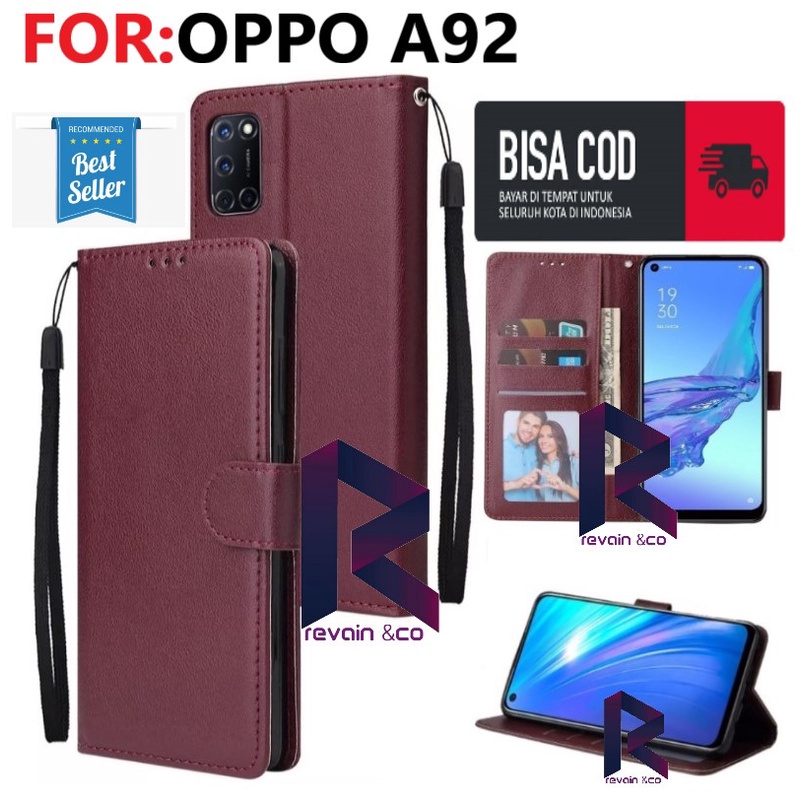 SARUNG KULIT OPPO A92 FLIP WALLET LEATHER KULIT PREMIUM FLIP COVER SARUNG BUKA TUTUP FLIP CASE OPPO A92