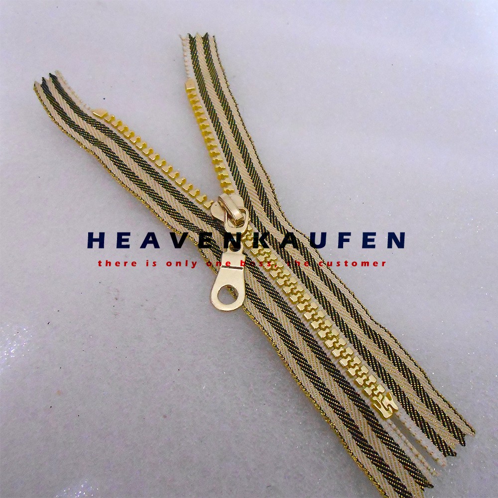 Resleting Zipper 15 cm Vislon Variasi Lurik Rel/Gigi Gold Emas Kode BD