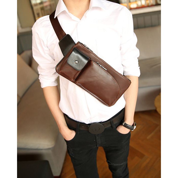 Tas Selempang Kulit Pria Keren Dan Elegan Kulit Domba Asli Garut FN885 Tas Selempang Pria / Tas Hp G