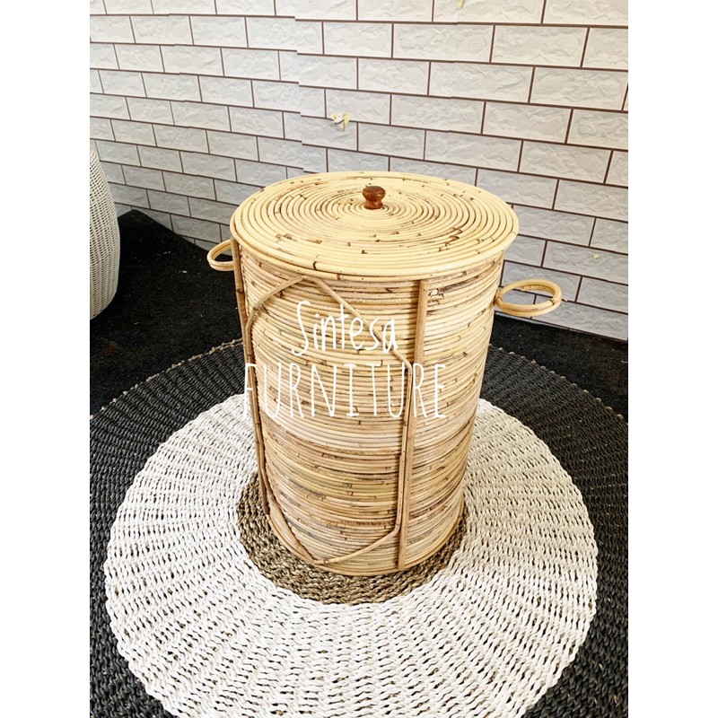 laundry bag rotan alami vintage/wadah pakaian aesthetic/ keranjang baju kotor lucu murah/laundry den