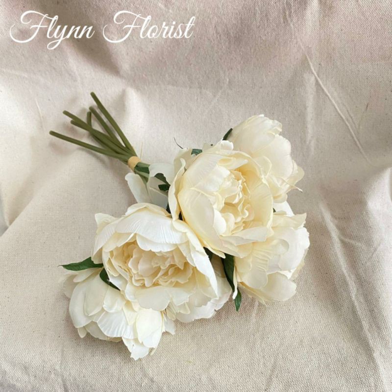 Bunga Peony Paris (per ikat) Bunga Artificial / Bunga Plastik / Bunga Dekorasi / Pernikahan-Putih