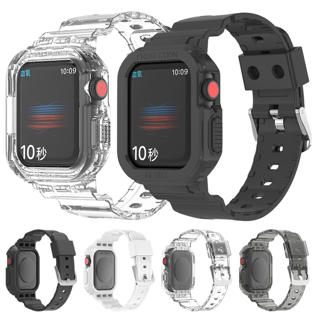 tali silikon dengan case penutup penuh band untuk apple watch series 7 6 se 5 4 3 iwatch 45mm 41mm 4