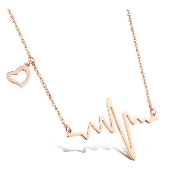 Kalung Rantai Liontin DETAK Jantung Hati Gaya Korea Fashion Cewek Electrocardiogram Necklace Wanita