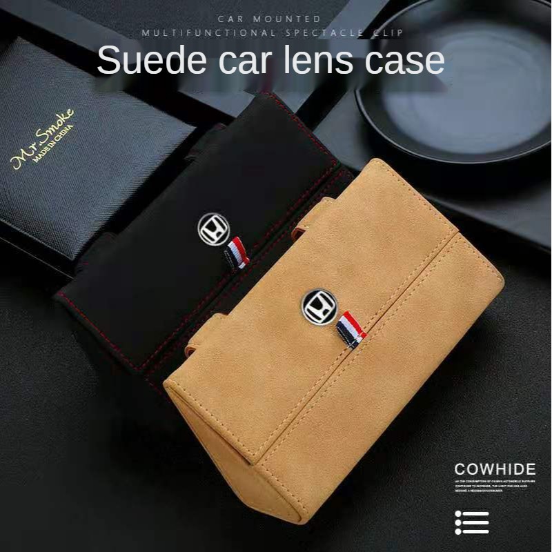 Suitable For Honda Kacamata Mobil Pemegang Sun Visor Kacamata Mobil Case Organizer Kacamata Kotak Penyimpanan Turn Bulu Kulit Kacamata Case Aksesoris Mobil City/C70/Vezel/Stream/Fit/Freed/Civic/CRV Accord/Jazz/HRV/CRZ