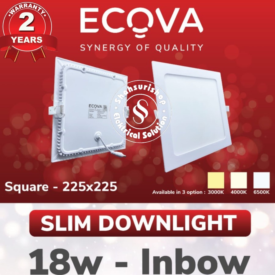 ECOVA SLIM DOWNLIGHT INBOW KOTAK 18 WATT 18W LED PANEL BERGARANSI