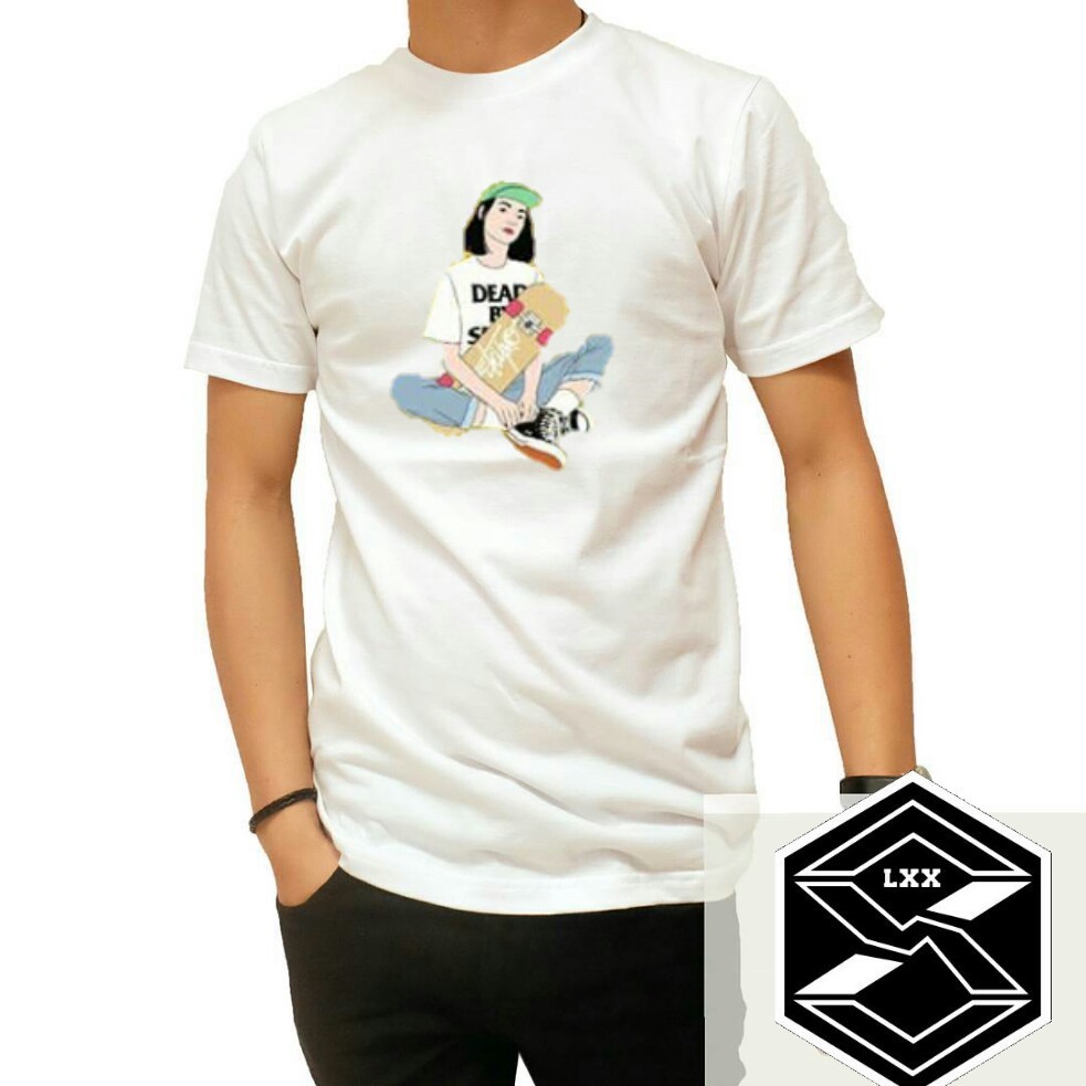 [BAYAR DI TEMPAT] KAOS SKYMO PUTIH SKATE GRL PRIA WANITA