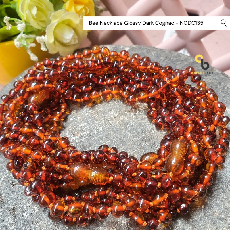 Kalung Amber Anak Bayi  Balita dan Anak TK/SD Amber Baltic Dark Cognac NGDC135 By Amber Bee