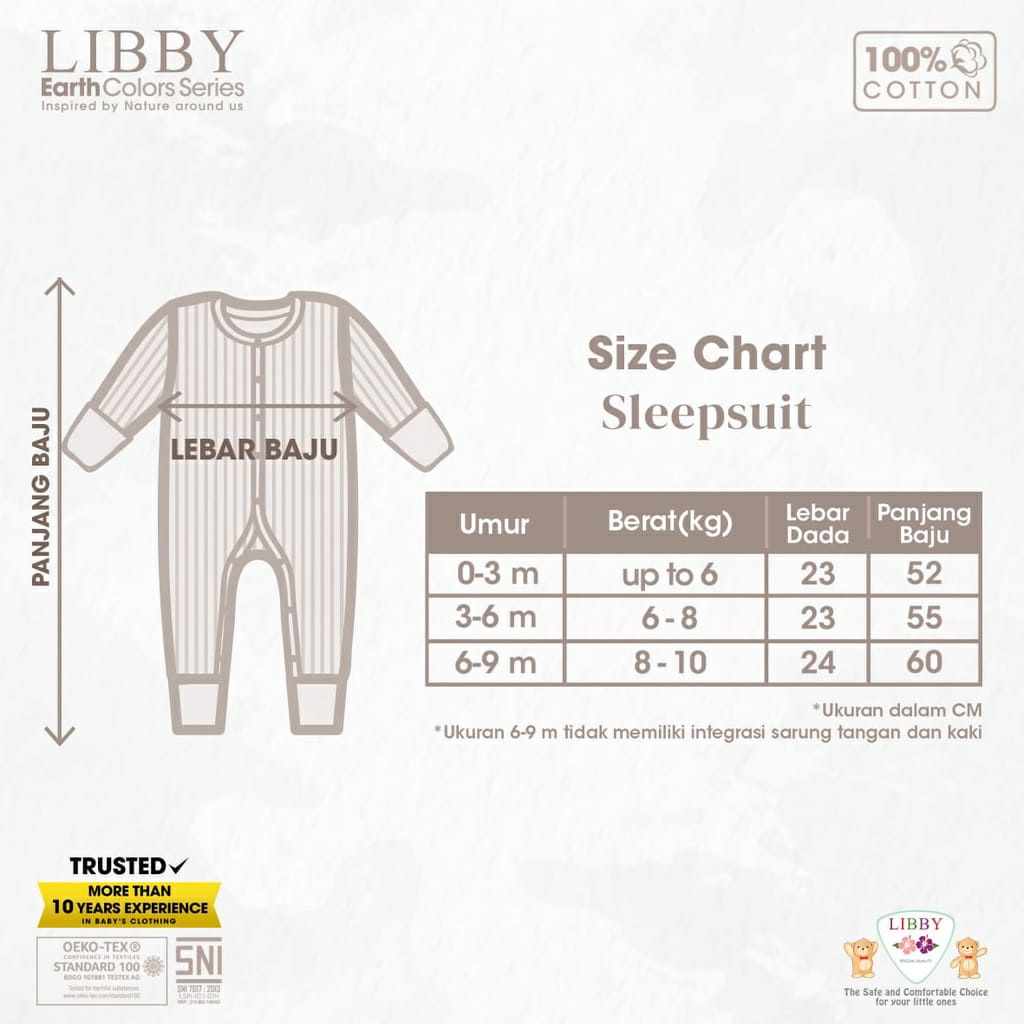 Libby Sleepsuit Kancing Premium Warna Per 2pcs (LB-SPW)