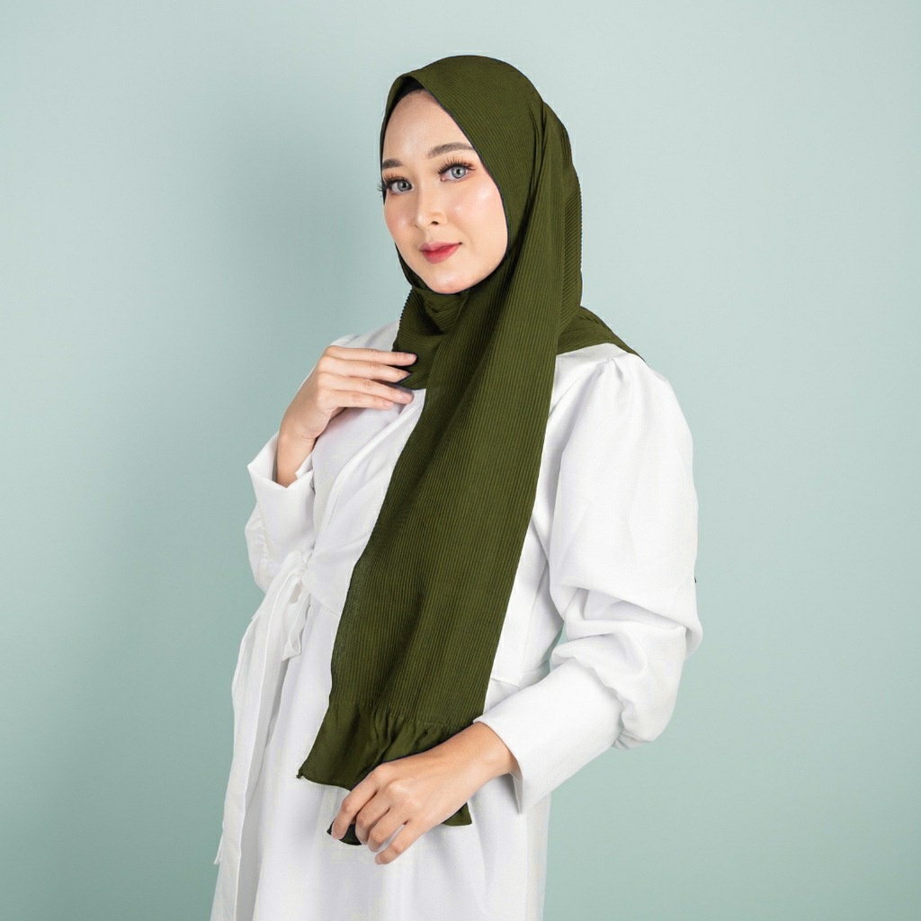 𝗖𝗮𝗿𝗲.𝗶𝗻 Pashmina Plisket Duyung Shawl 180x75 PREMIUM QUALITY (Tidak Full)-Army