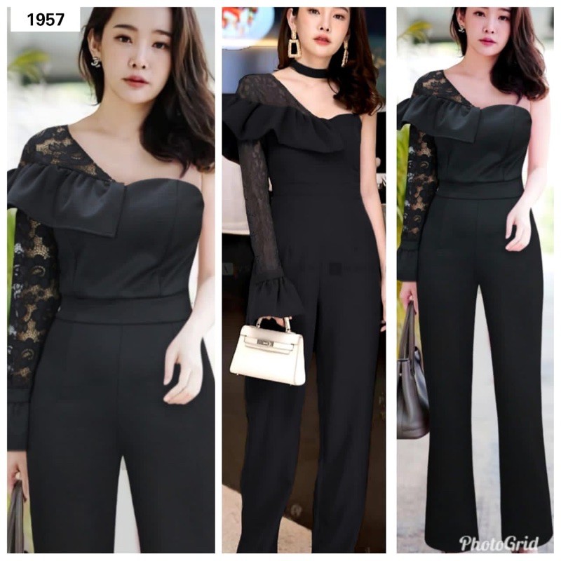 Pakaian Set Baju Satu Lengan Brokat Setelan Celana Panjang Cut Bray Wanita Scuba Premium G1957
