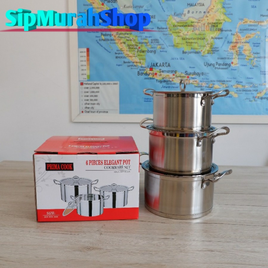 Panci Set Elegant Prima Cook Tebal Kuat Serbaguna Stainless