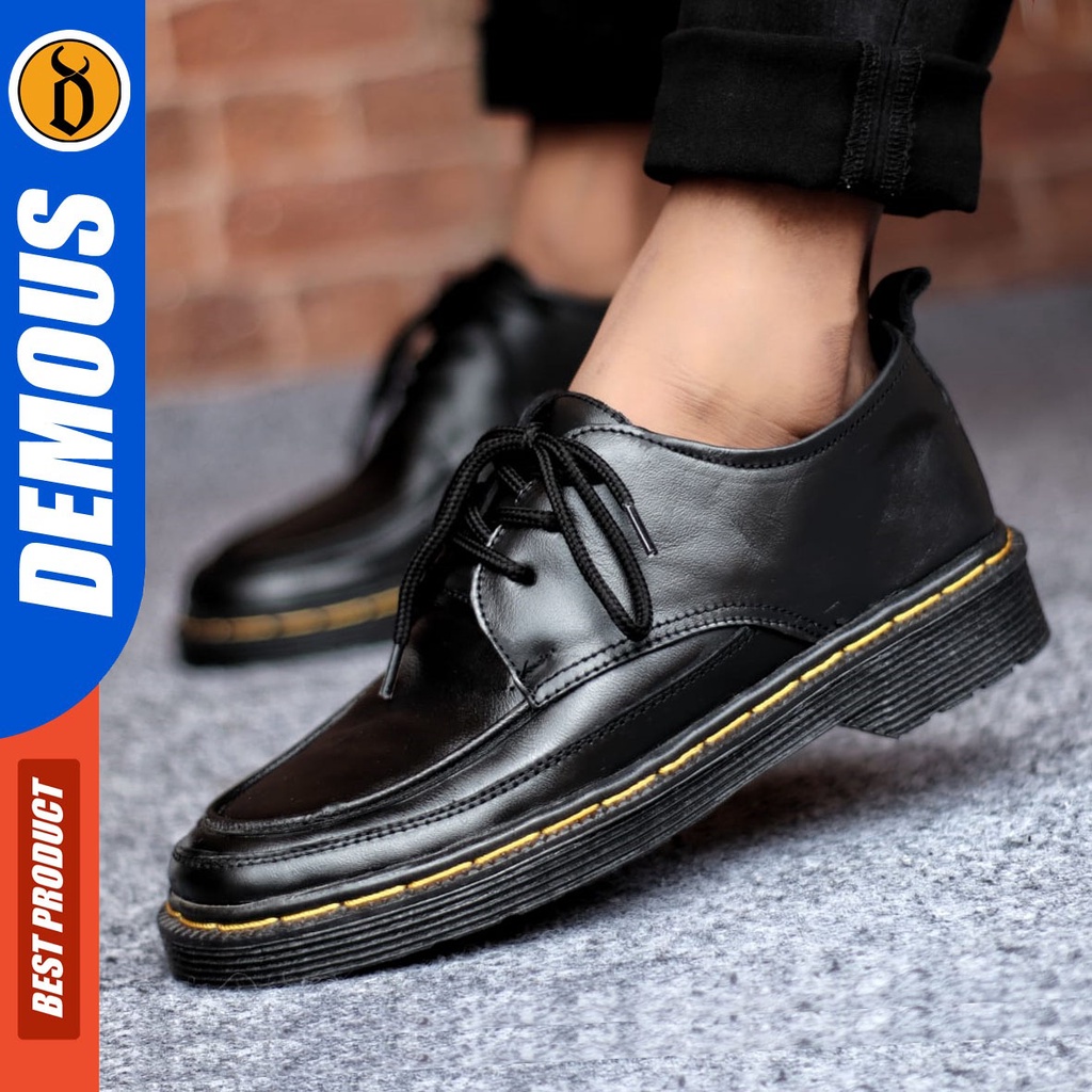 Sepatu Formal Pria Sepatu Casual Pria Kulit Asli Tali Sepatu Pantofel Kerja Kantor Kuliah Kondangan Sepatu Hitam Pria DEMOUS TREHOL