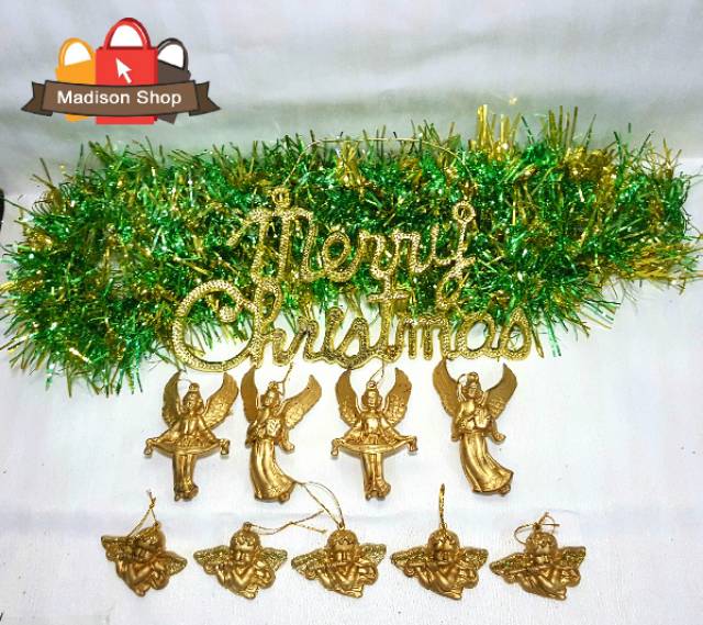 PAKET POHON NATAL HIASAN ANGEL MURAH SET MERRY CHRISTMAS POHON NATAL 60 CM DEKORASI MEJA NATAL