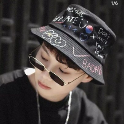 Topi Bucket Hat BADDAS bolak balik ORIGINAL topi bucket korea bucket sablon Premium topi bucket dist