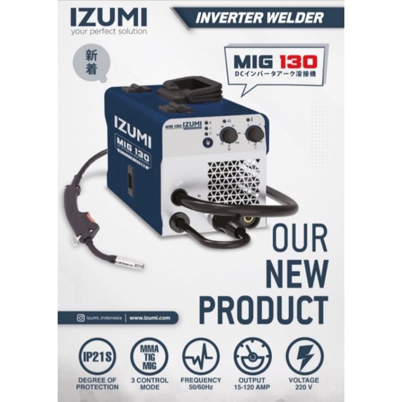 Mesin Las MIG Izumi MIG 130 / Travo Las Izumi MIG 130 TIG MIG MMA Bonus Kawat Las MIG Daiden 0,8mm -