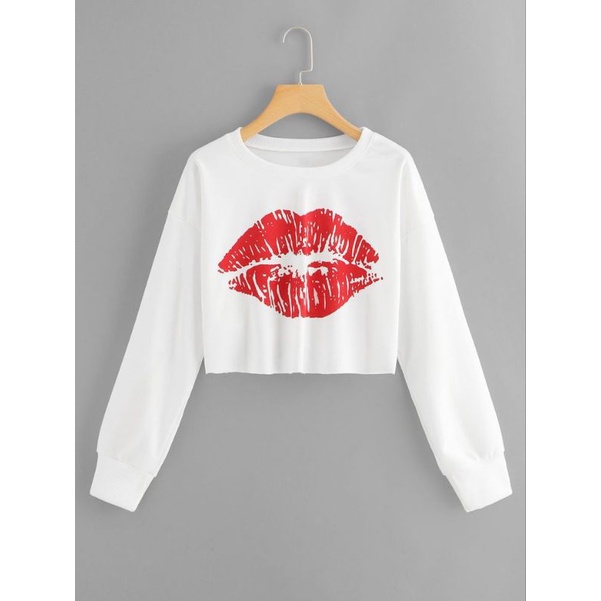 N2-SWEATER KROP RED LIPSTIK LUCU