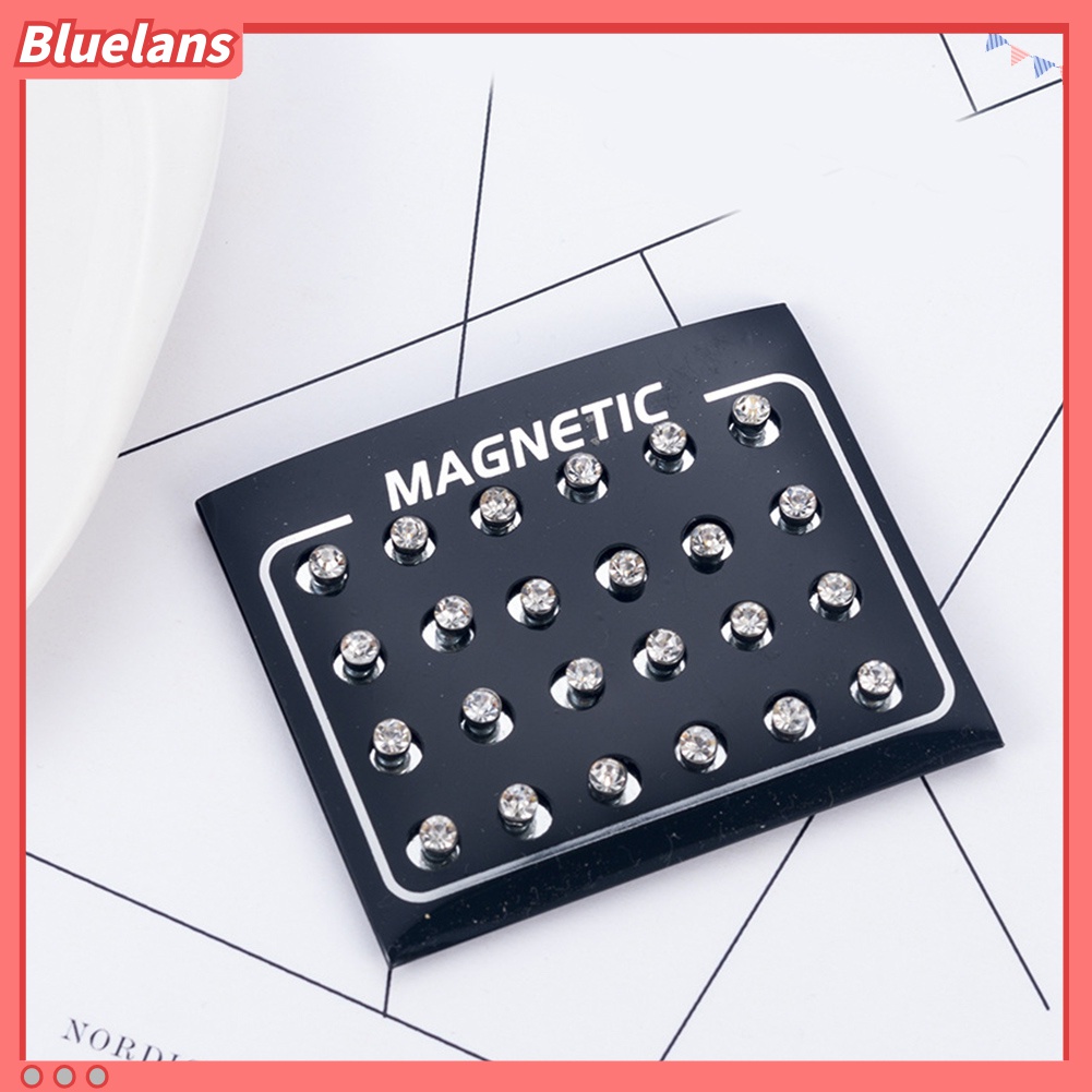 12 Pasang / Set Anting Stud Magnetik Berlian Imitasi Untuk Unisex