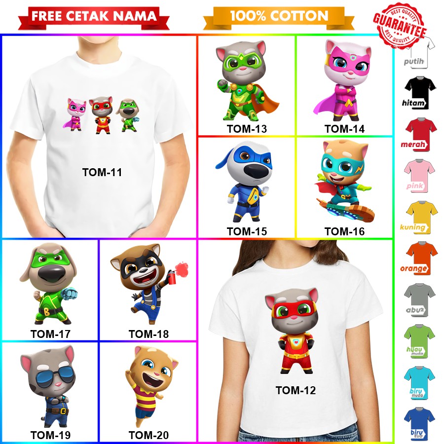 [FREE NAMA!!] Baju Kaos ANAK DAN DEWASA TALKING TOM BANYAK MOTIF