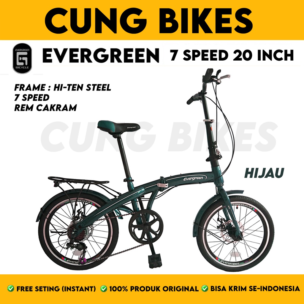 SEPEDA LIPAT 20 Inch EVERGREEN BEARING 7 SPEED dan Single Speed