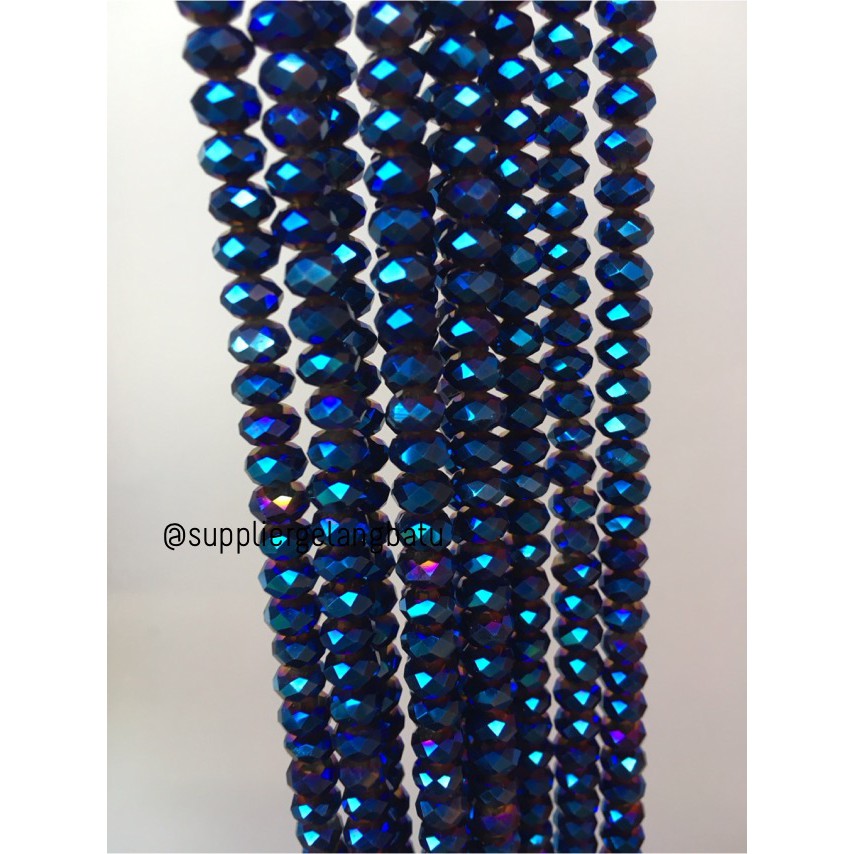 kristal Ceko Doff 6mm BIRU METALIK kilap payet manik baju premium grad aksesoris beads craft grosir