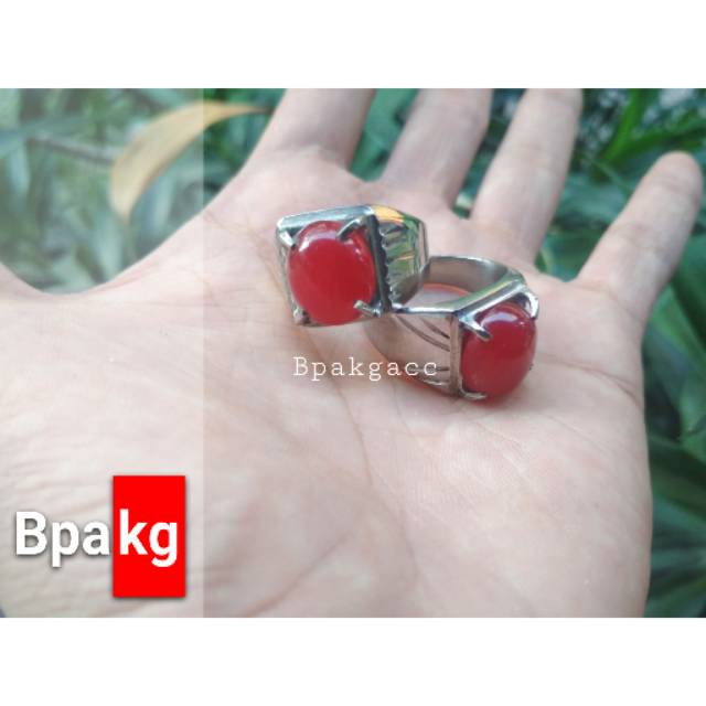 Cincin akik labu siam # Cincin monel besi putih asli anti karat silver murah cowok keren pria merah
