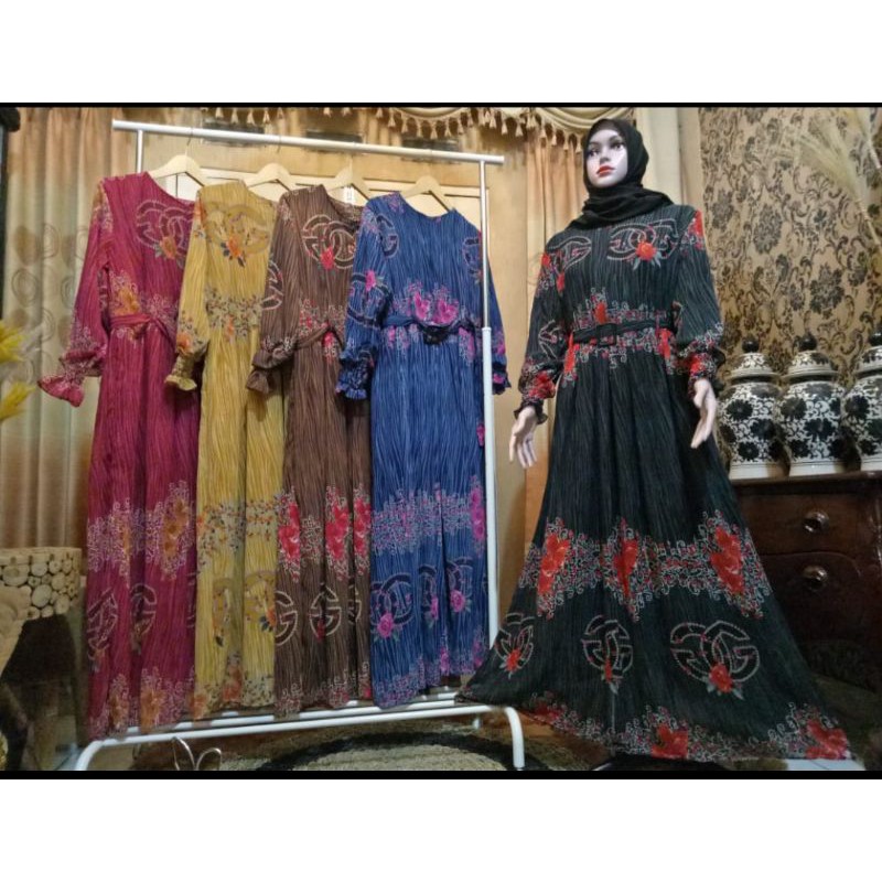 Gamis terbaru motif gucci bahan cruty baby doll/ORIGINAL/100%