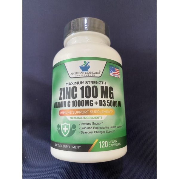 zinc 100 mg vitamin c 1000 mg d3 5000 iu american standard 120 veg caps