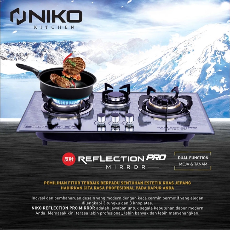 NIKO REFLECTION BLACK 3.0 KOMPOR GAS KACA TANAM 3 TUNGKU