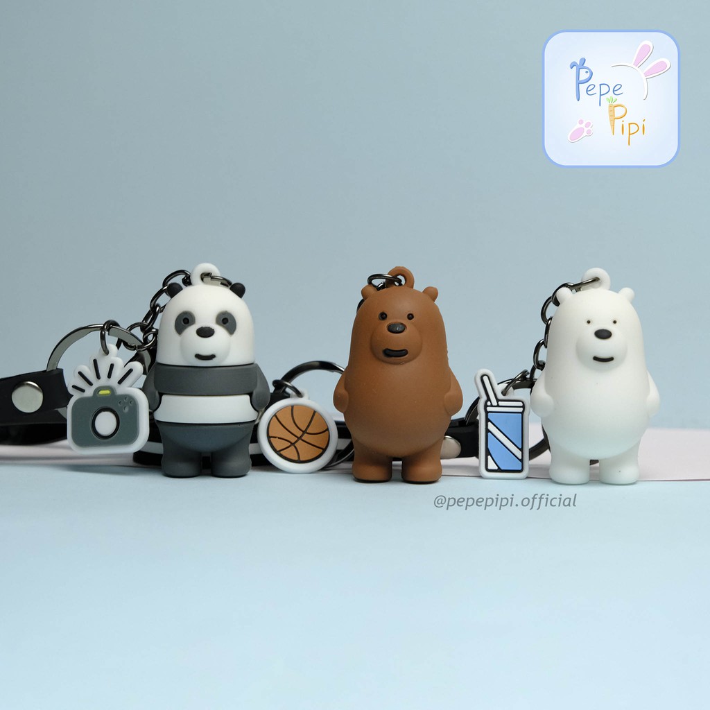 Gantungan Kunci WBB - We Bare Bear Keychain Tas Beruang - Grizzly Panda Ice Bear Lucu Murah Unik