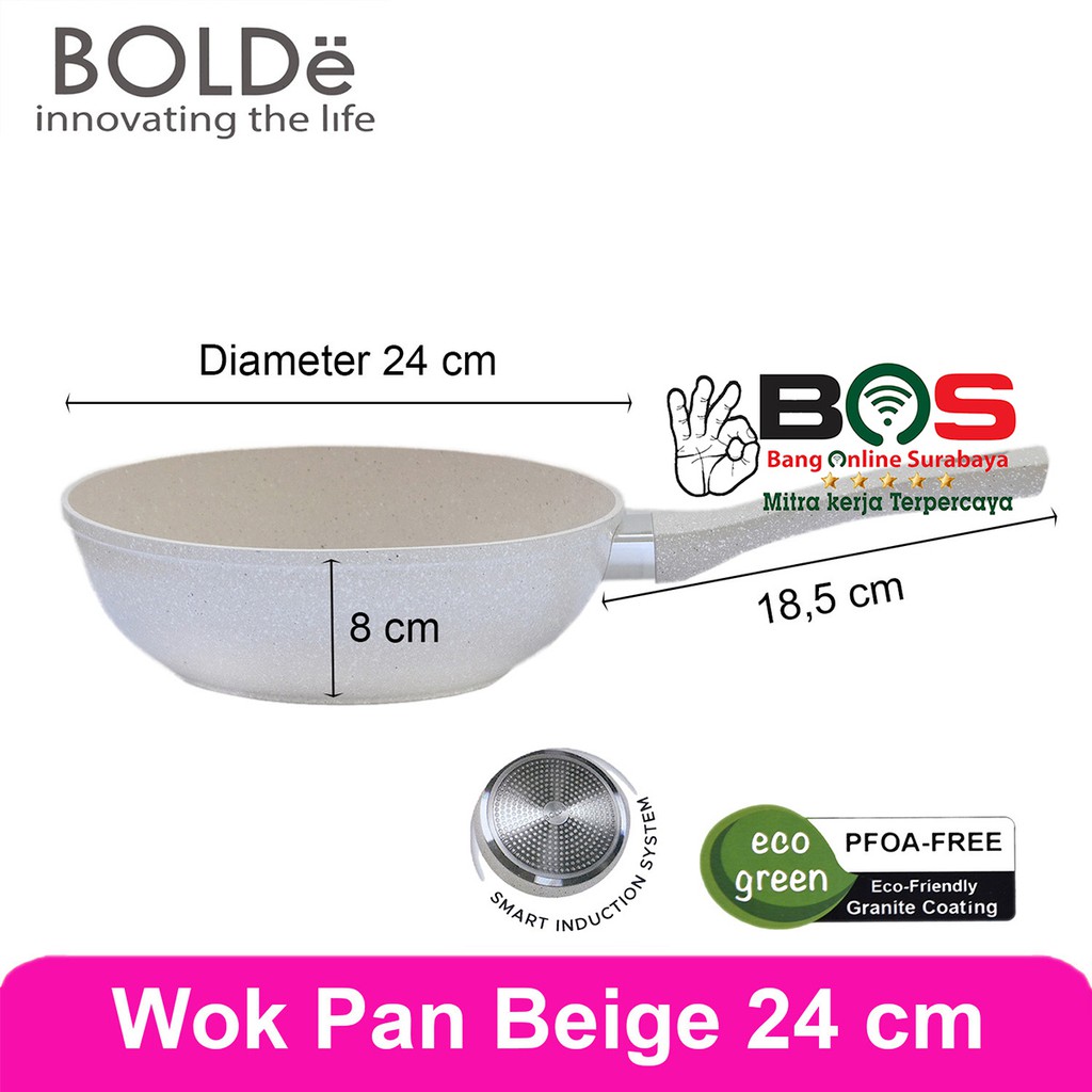 BOLDe Wok Pan Super Pan Wajan Wok Pan 24 CM Beige Granite Coating