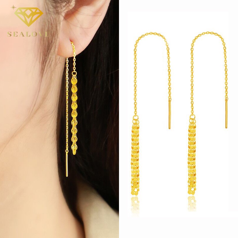 Anting Titanium ekor phoenix Korea Panjang Lapis Emas 18K Anti Karat dan anti luntur asli Aksesoris Wanita earrings Rumbai Perhiasan