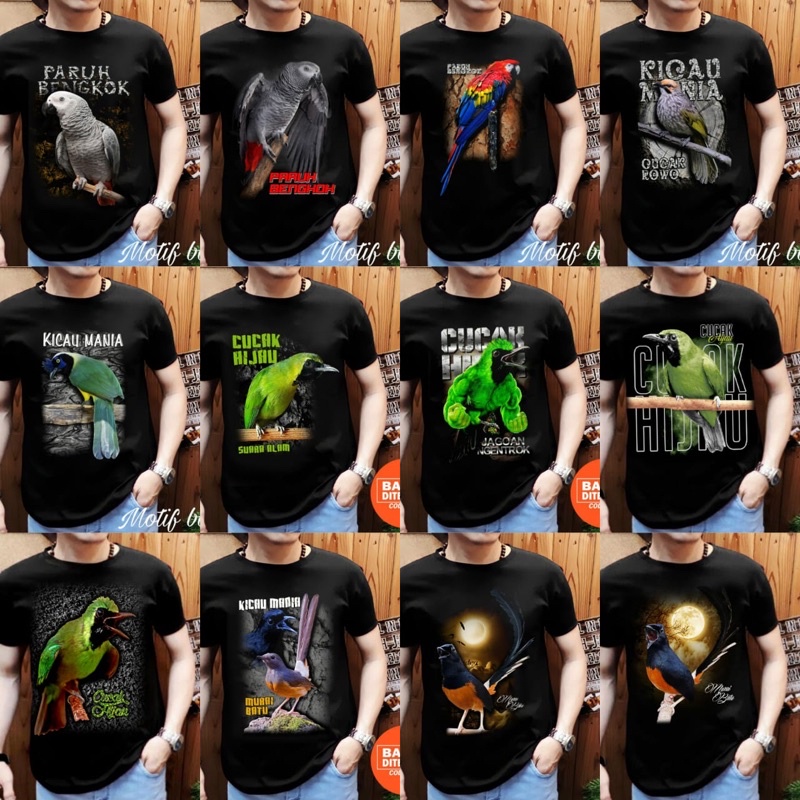 Shalch trendy Kaos distro pria lovebird / Kaos paruh bengkok / Kaos Kacer Murai Batu / kaos burung pria / kaos burung piala dunia