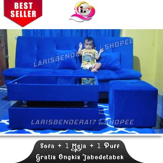 Jual Sofa Bed Pillowtop + Meja + Puff/Stool. Bonus 2 Bantal | Bahan ...