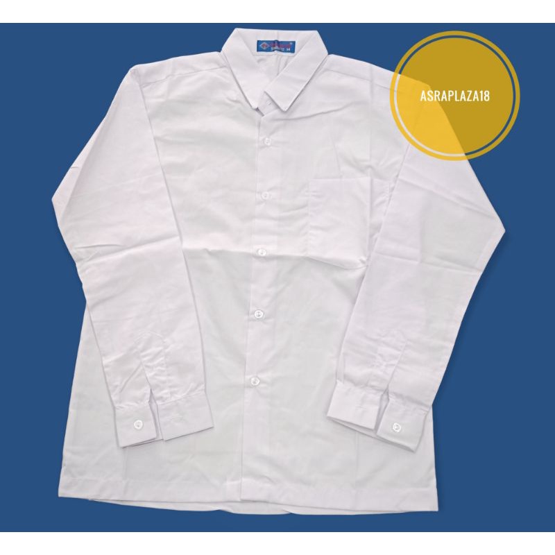BAJU SERAGAM SEKOLAH/HEM/KEMEJA PUTIH POLOS LENGAN PANJANG MERK SERAGAM UNTUK SLTP DAN SLTA