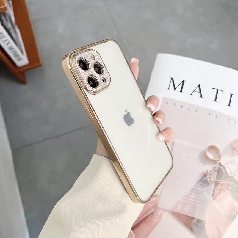 Casing iPhone Kamera Berlian Berkilau Dilapisi untuk iPhone 11 12 13 Pro Max IP12ProMax Casing Tahan Guncangan