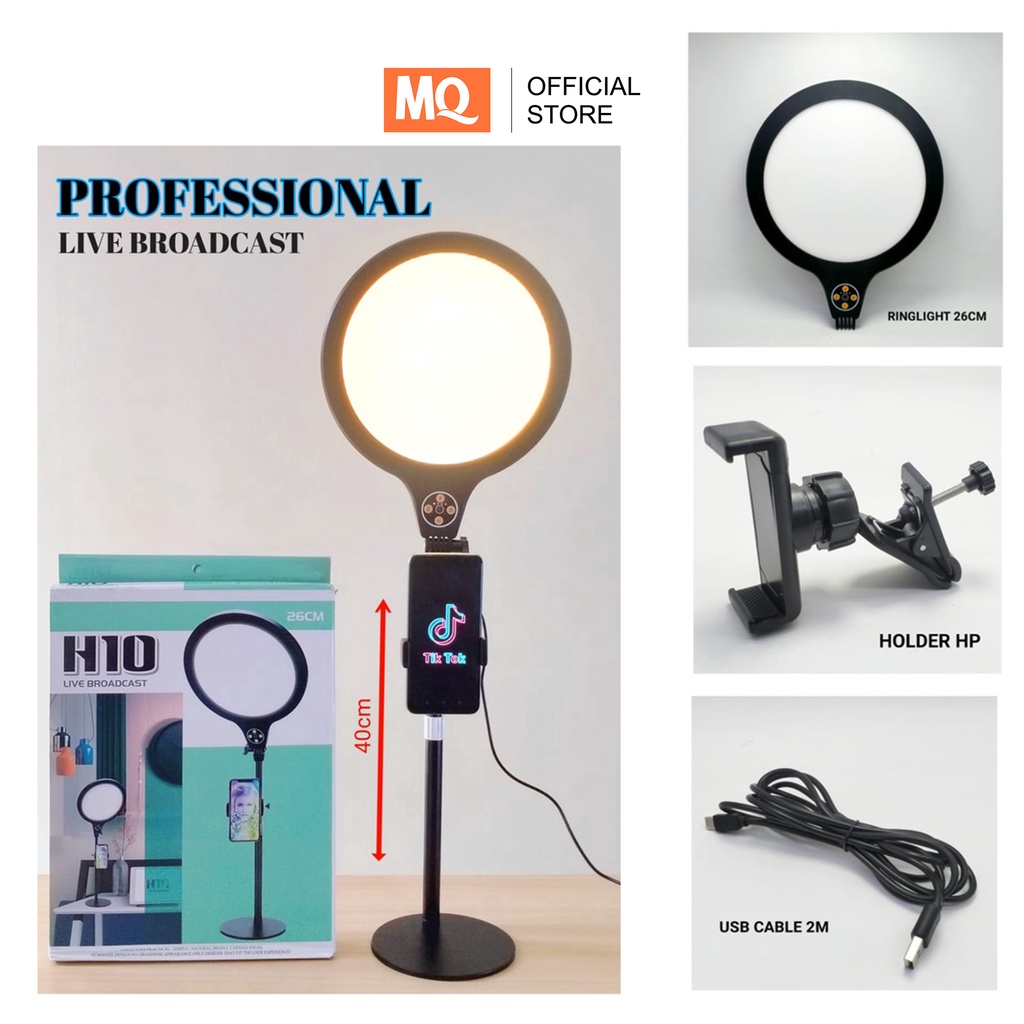 MQ Ringlight 26cm Lazypod Mode with Phone holder 2in1 Jepit meja Ringlight H10